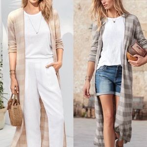 Size Small Garnet Hill 100% Linen Striped Long Duster Cardigan